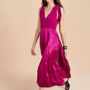 La Ligne "Charlotte" Shoulder Tie Deep Vneck Dress